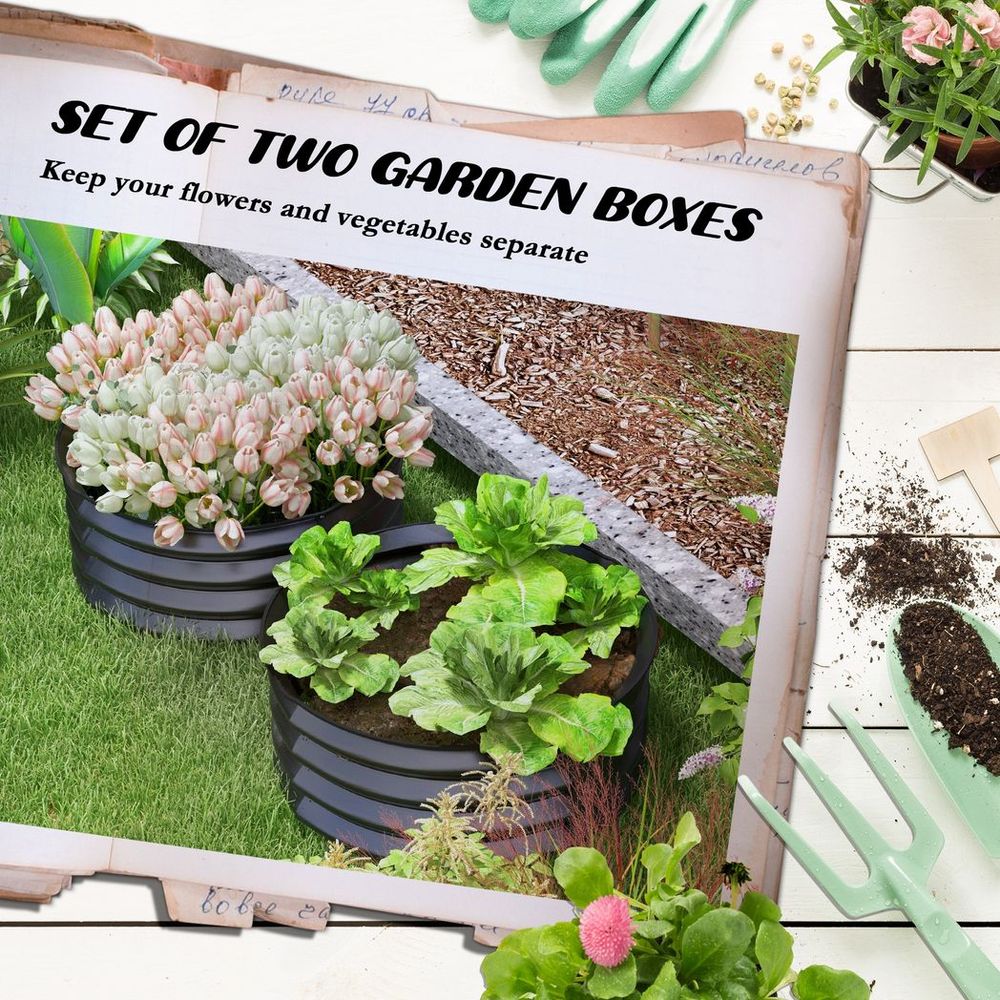 Outsunny Set of 2 Raised Garden Bed Metal Planter Box with Safety Edging, Grey - anydaydirect