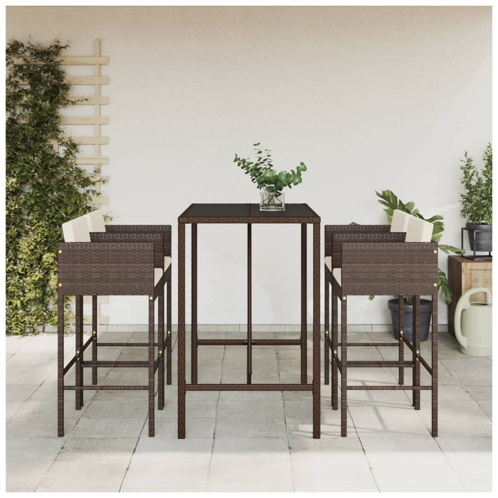 vidaXL 5 Piece Garden Bar Set with Cushions Brown Poly Rattan - anydaydirect