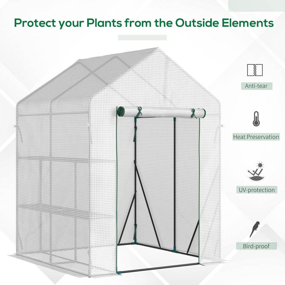 Greenhouse for Outdoor, Gardening 2 Tier Shelf, PE Cover, 143x143x195cm, Green - anydaydirect