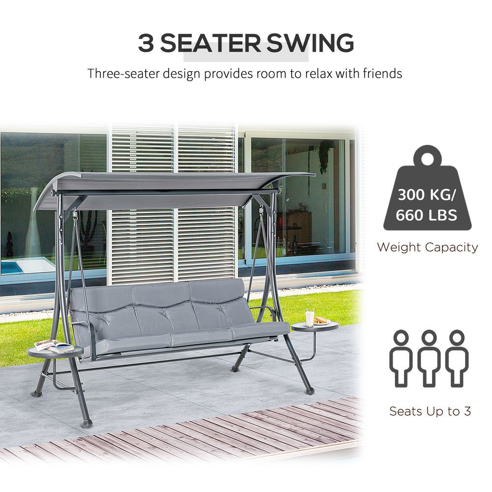 3 Seater Garden Swing Chair & Adjustable Canopy, Cushion & Coffee Tables - anydaydirect