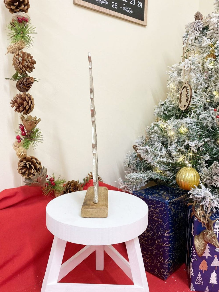 Silver Christmas Tree & Stars On Wooden Base - anydaydirect