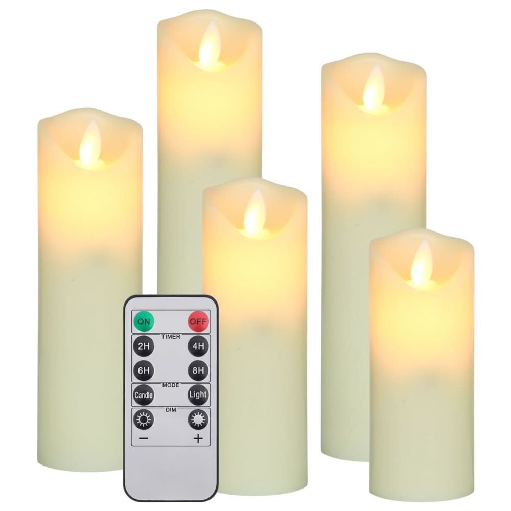 5 Piece Electric LED Candle Set with Remote Control Warm White & Colourful - anydaydirect