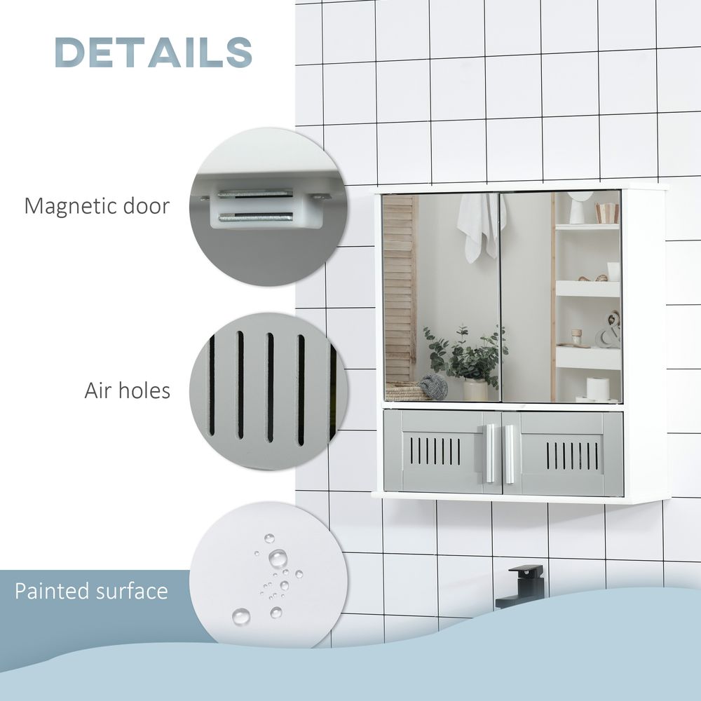 Bathroom Mirror Cabinet, Wall Mounted Storage Cupboard with Double Doors Grey - anydaydirect