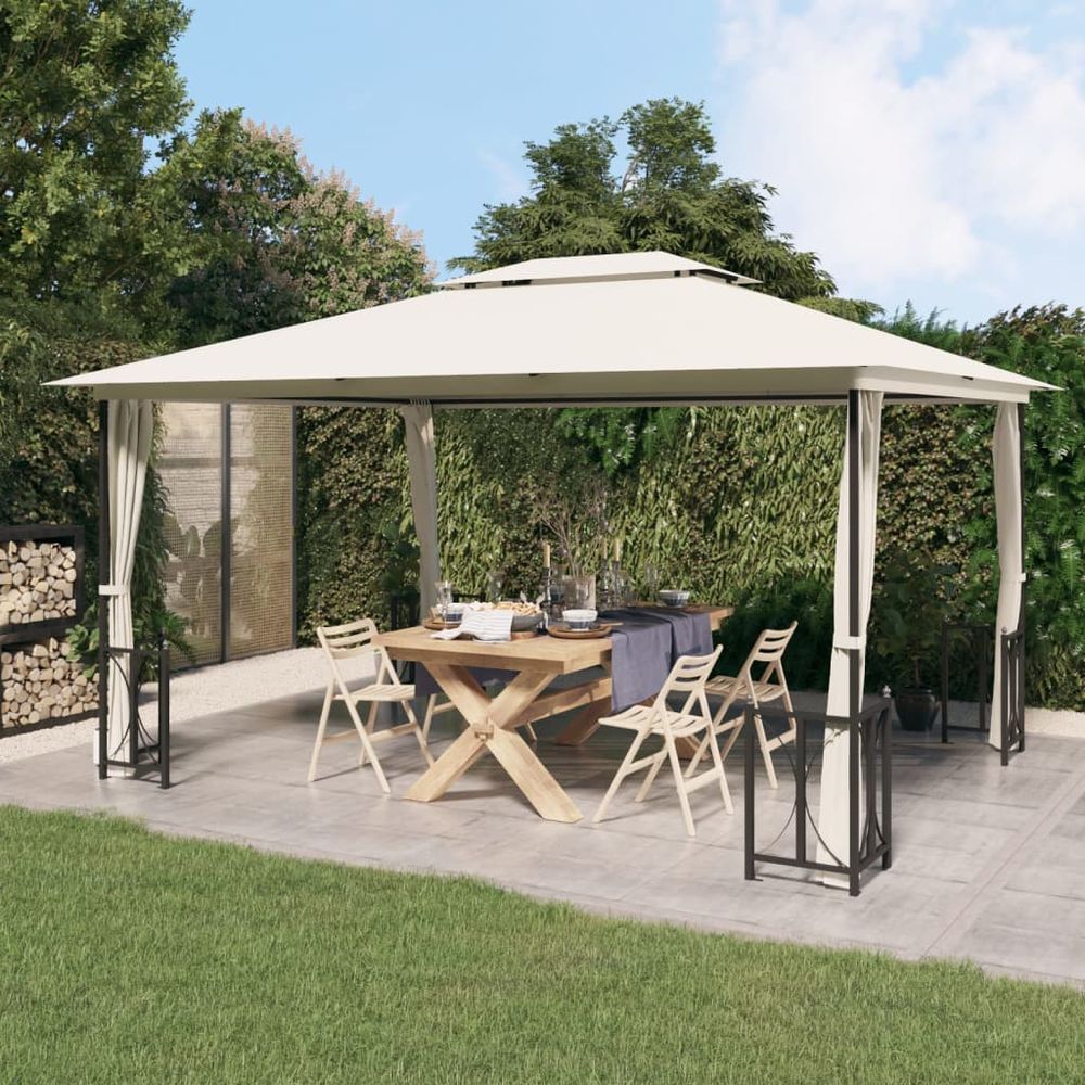 Gazebo with Sidewalls&Double Roofs 3x3 m Cream - anydaydirect