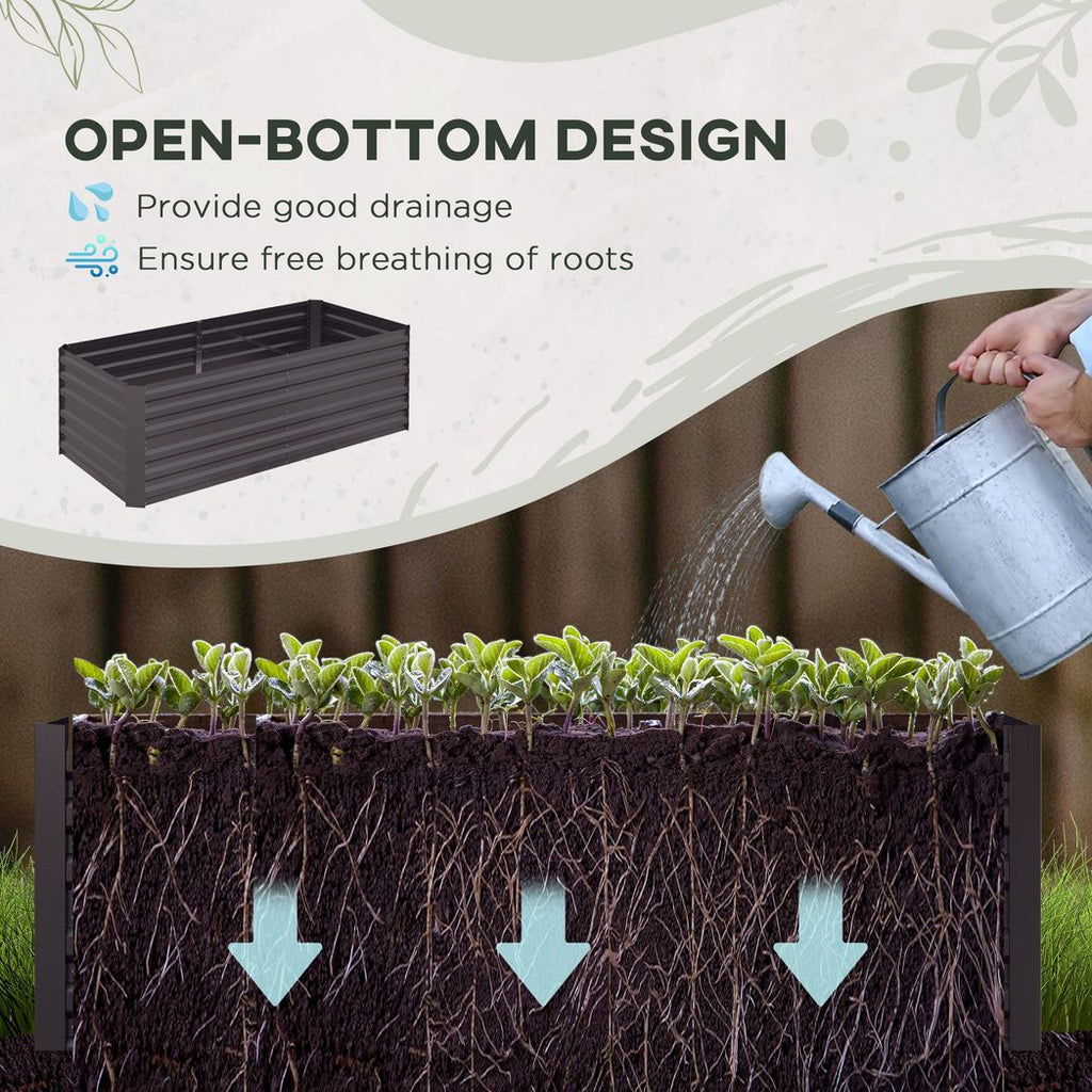 Outsunny Galvanised Steel Outdoor Raised Bed w/ Reinforced Rods, Dark Grey - anydaydirect