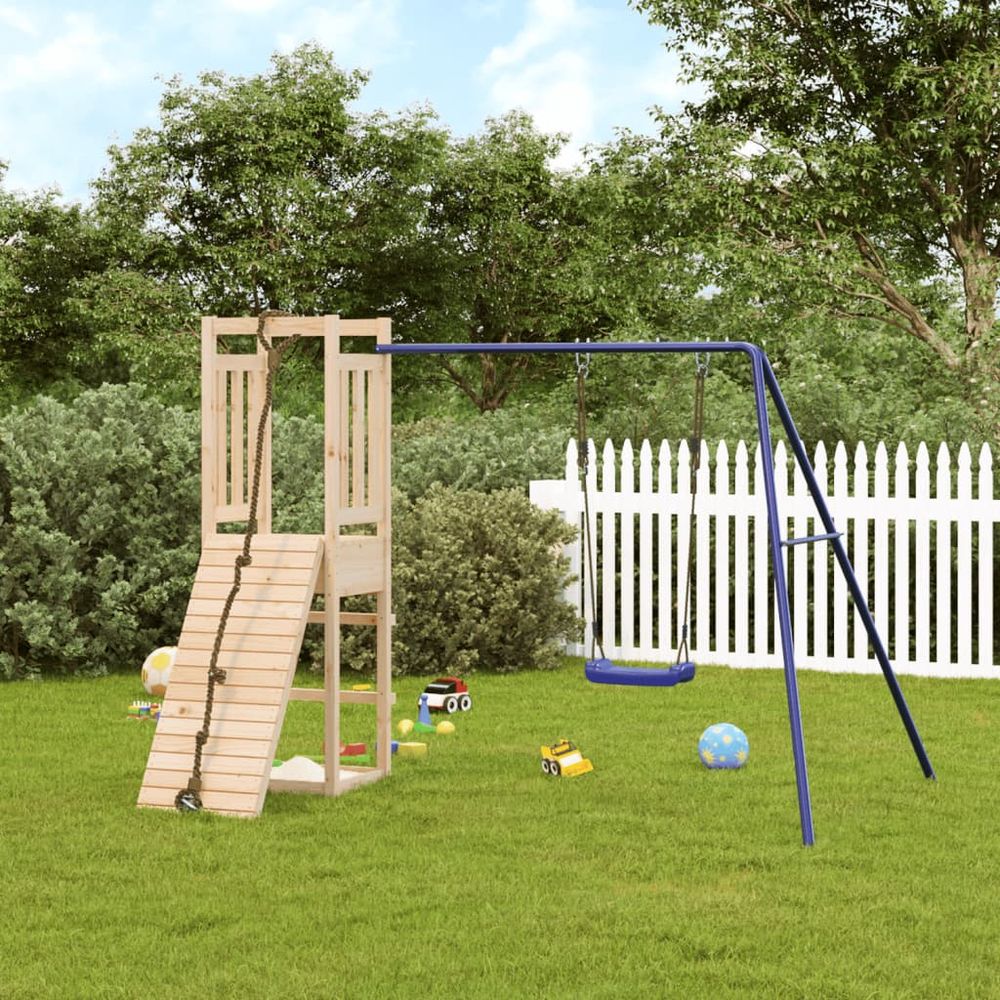 Playhouse with Climbing Wall Swing Solid Wood Pine - anydaydirect