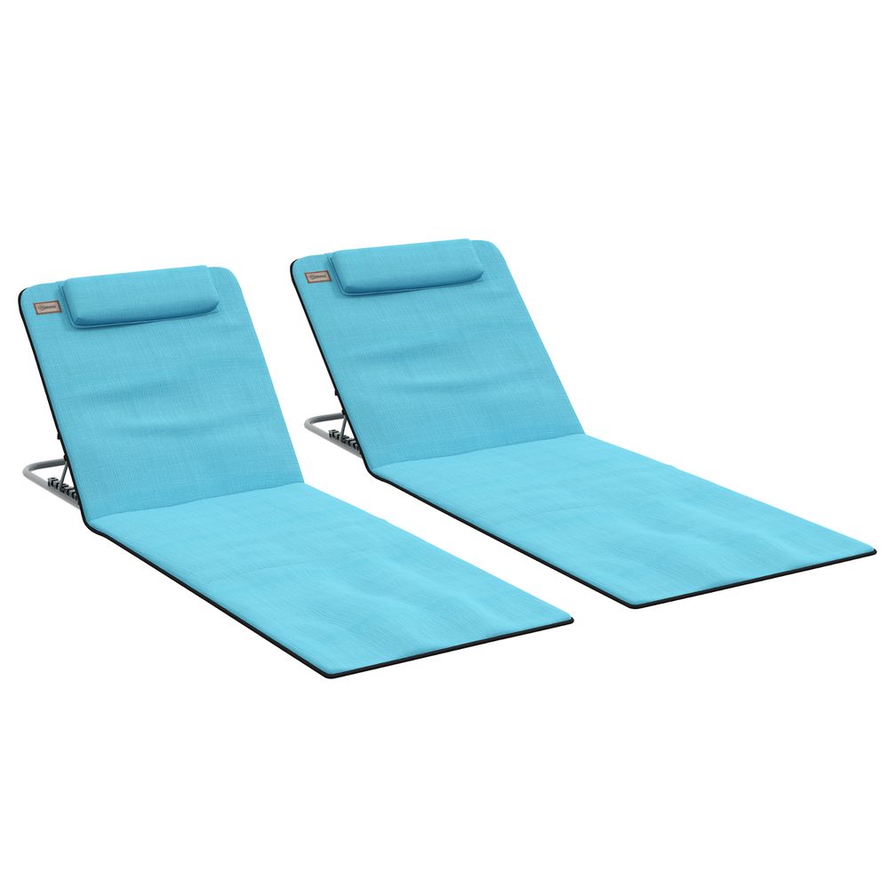 Outsunny 2 Pieces Outdoor Beach Mat Steel Reclining Chair Set Light Blue - anydaydirect