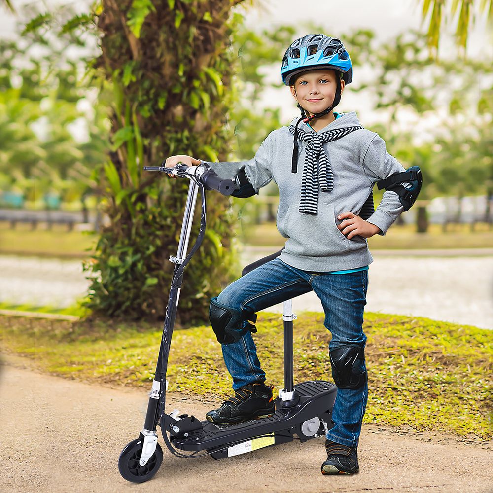 Kids Foldable Electric Powered Scooter 120W Toy Brake Kickstand Black HOMCOM - anydaydirect