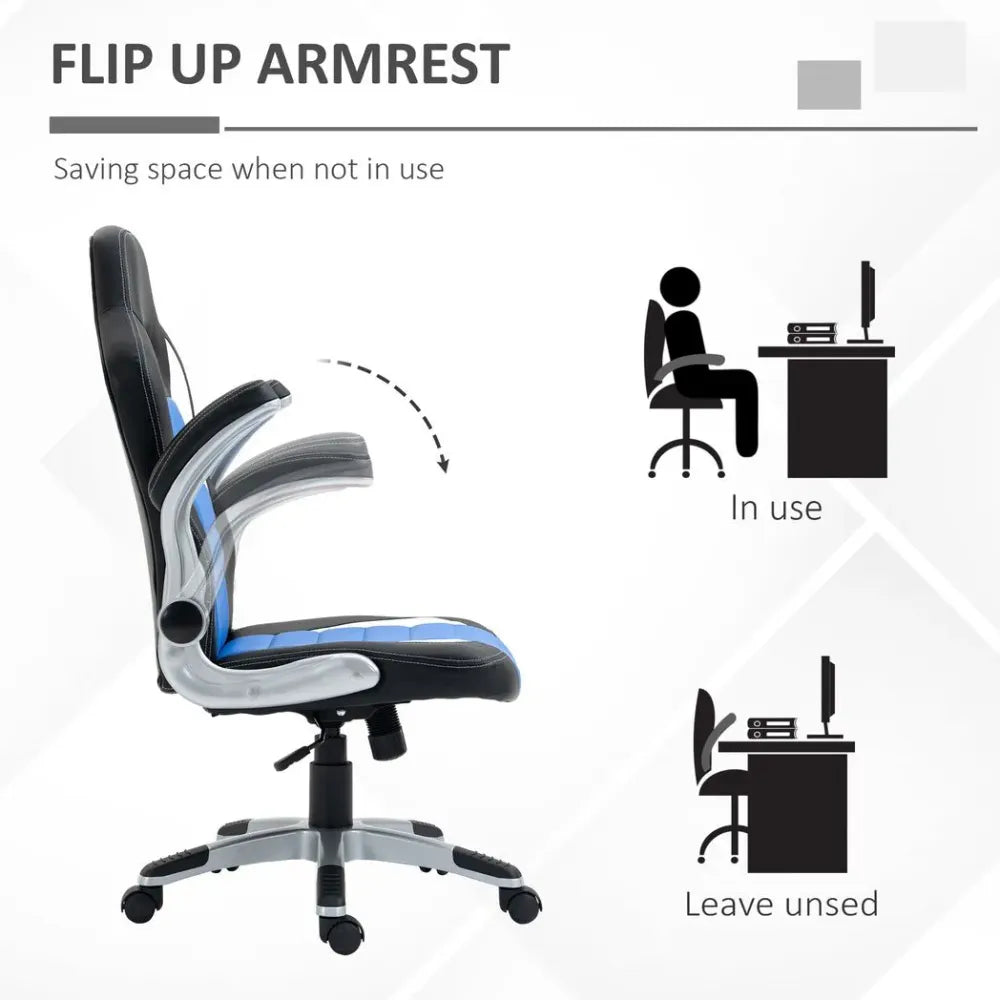 Racing Gaming Chair Height Adjustable Swivel Chair with Flip Up Armrests, Blue - anydaydirect