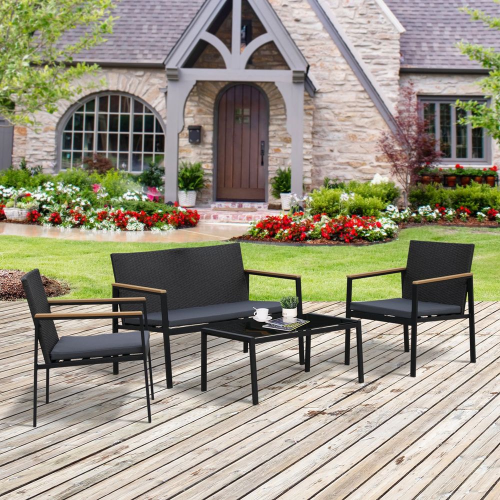 4-Seater Outdoor PE Rattan Table and Chairs Set Black - anydaydirect