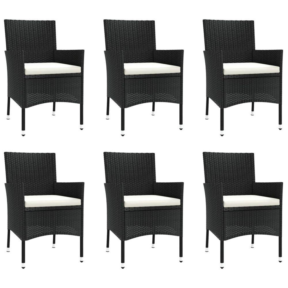 vidaXL 7 Piece Garden Dining Set with Cushions Black Poly Rattan - anydaydirect