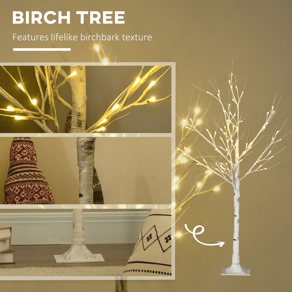 HOMCOM 4ft Artificial White Birch Tree Light  72 Warm White Pre-Lit LED Light - anydaydirect