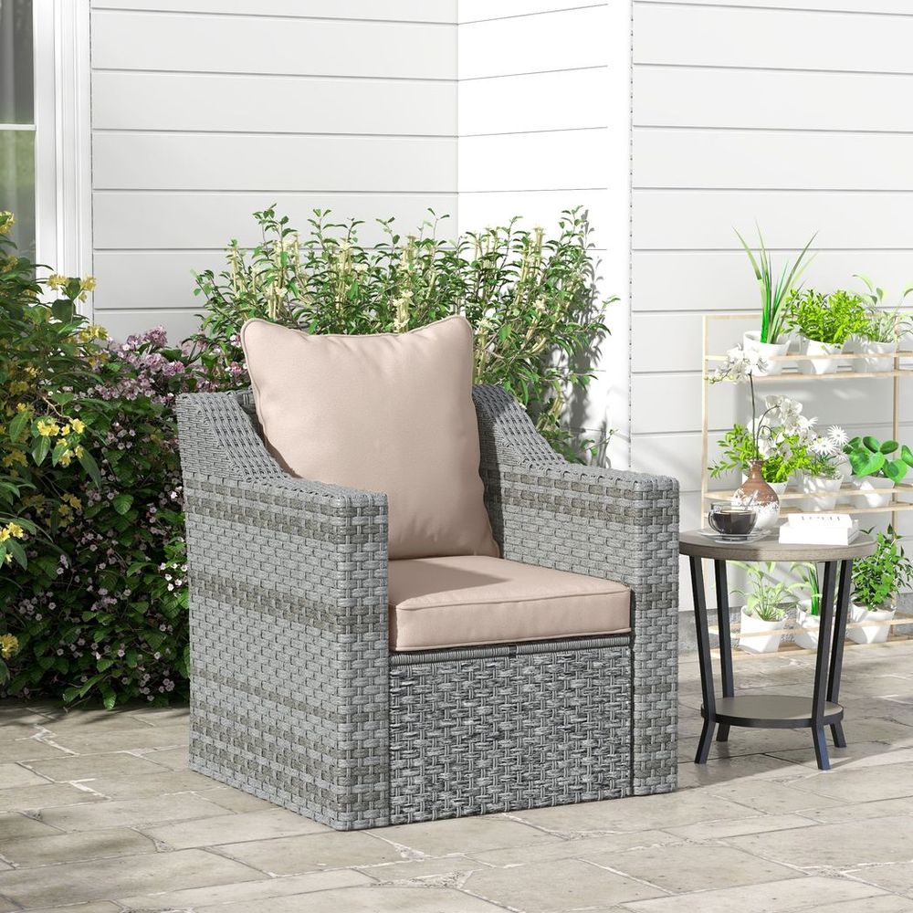 Outsunny One-piece Outdoor Back and Seat Cushion for Garden, Beige - anydaydirect