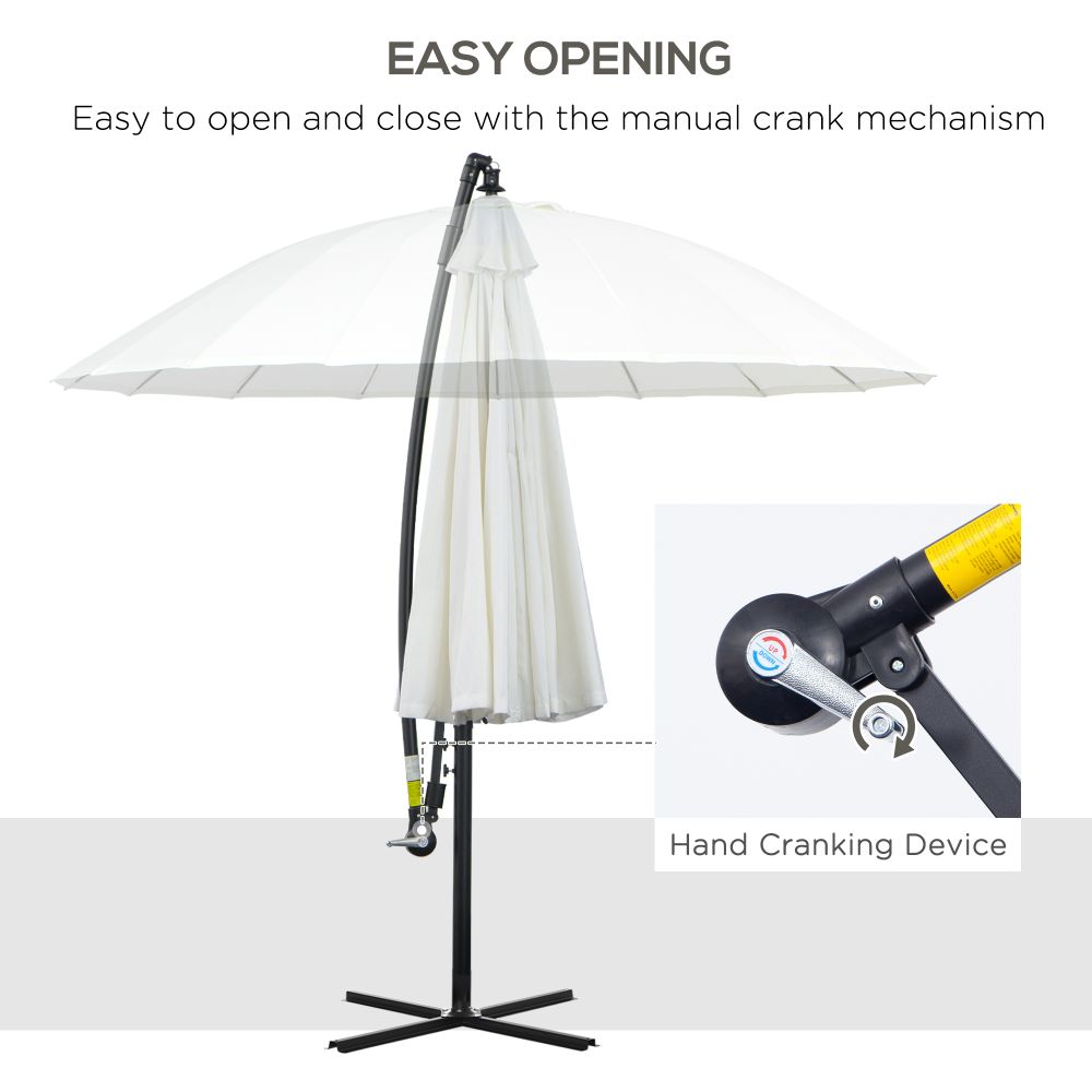 3(m) Cantilever Shanghai Parasol Crank Handle, Cross Base, Off-White Outsunny - anydaydirect