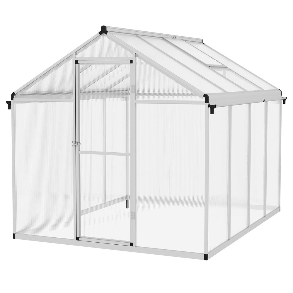 Outsunny 8x6ft Aluminium Greenhouse with/ Door Window Galvanised Base PC Panel - anydaydirect