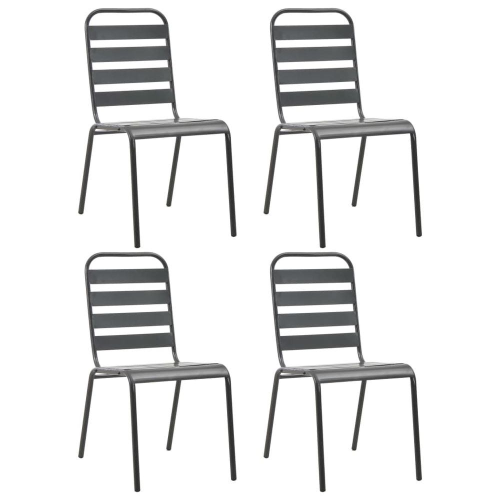 Outdoor Chairs 4 pcs Slatted Design Steel Dark Grey - anydaydirect