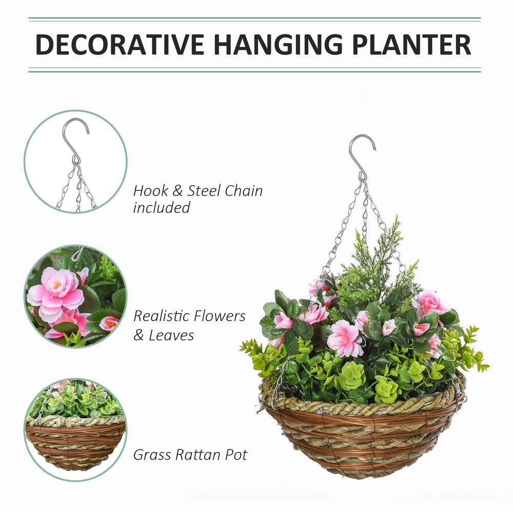 Pack of 2 Artificial Lisianthus Flowers Hanging Planter with Basket - anydaydirect