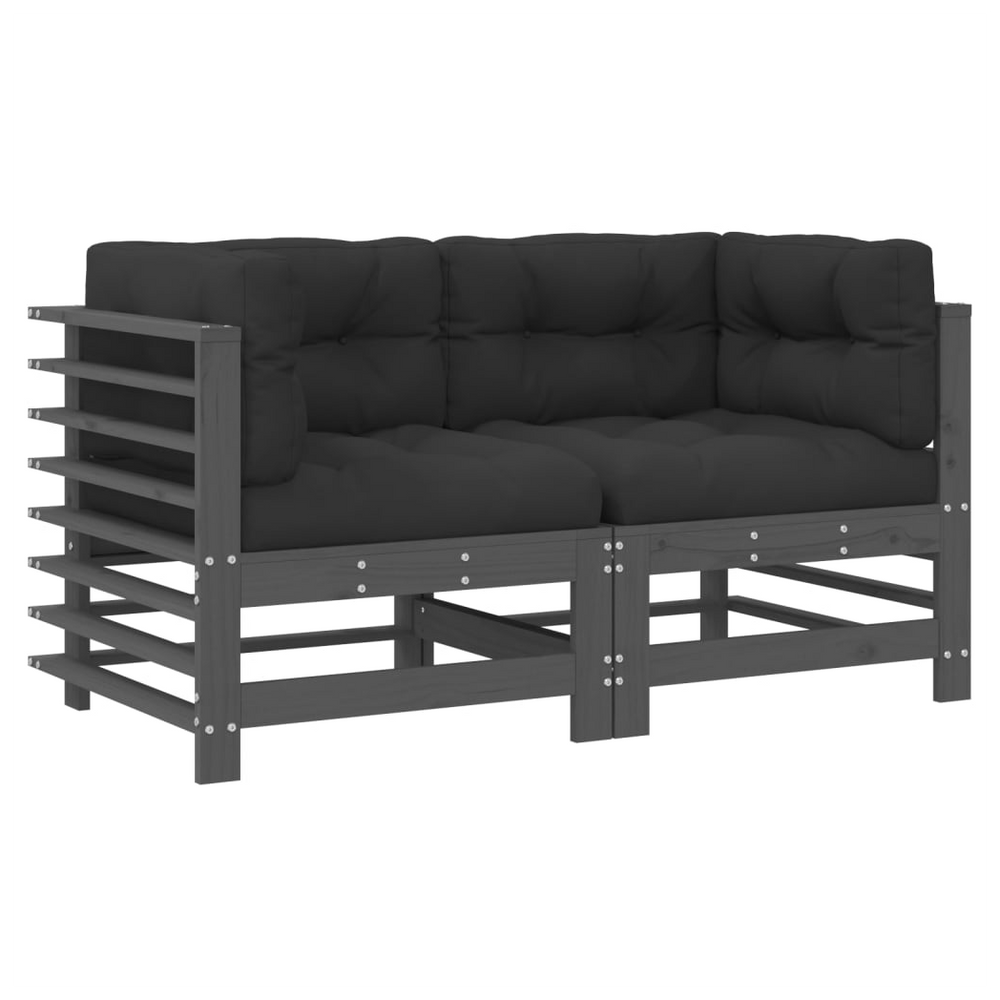vidaXL Corner Sofas with Cushions 2 pcs Grey Solid Wood Pine - anydaydirect