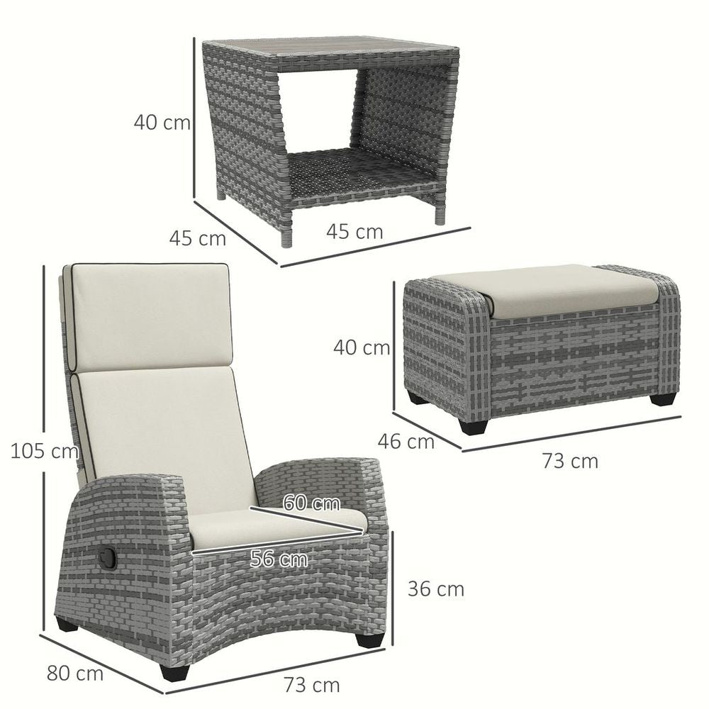 Outsunny 5 PCs Rattan Garden Furniture Set with Reclining Chairs, Table, Grey - anydaydirect