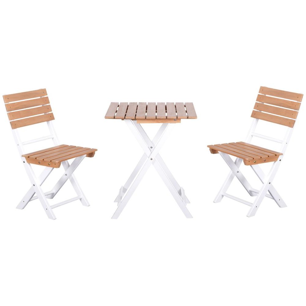 3Pcs Garden Bistro Set, Folding Outdoor Chairs and Table Set, Natural - anydaydirect