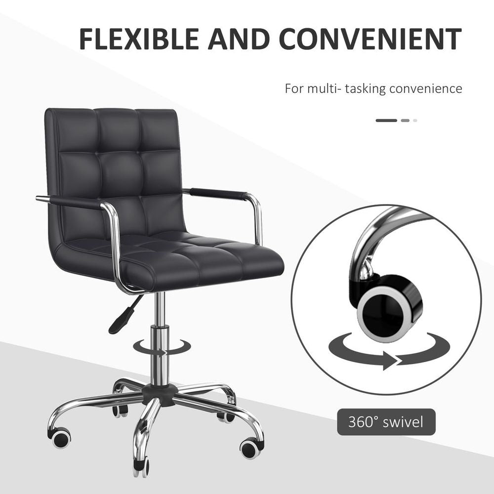 Mid Back PU Leather Home Office Chair Swivel Desk Chair with Arm, Wheel, Black - anydaydirect