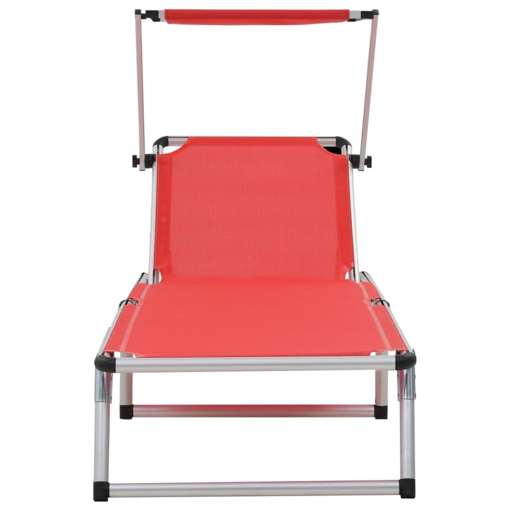 Folding Sun Loungers with Roof 2 pcs Aluminium&Textilene Red - anydaydirect