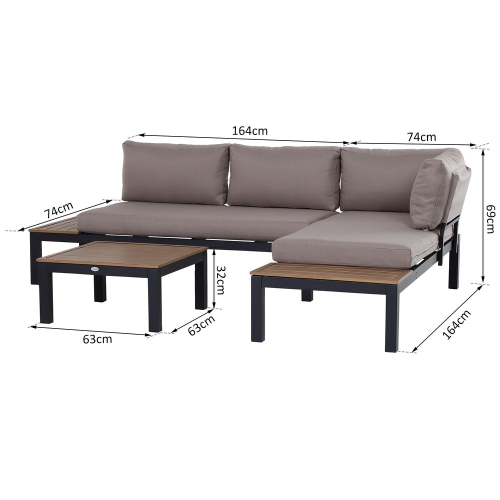 3-Piece Aluminium Frame Outdoor Garden Furniture Set Mixed Grey - anydaydirect