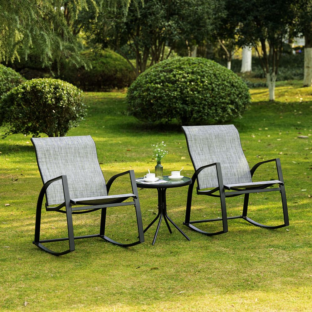 3Pc Patio Bistro Set 2 Rocking Chairs and Tempered Glass Table Coffee - anydaydirect
