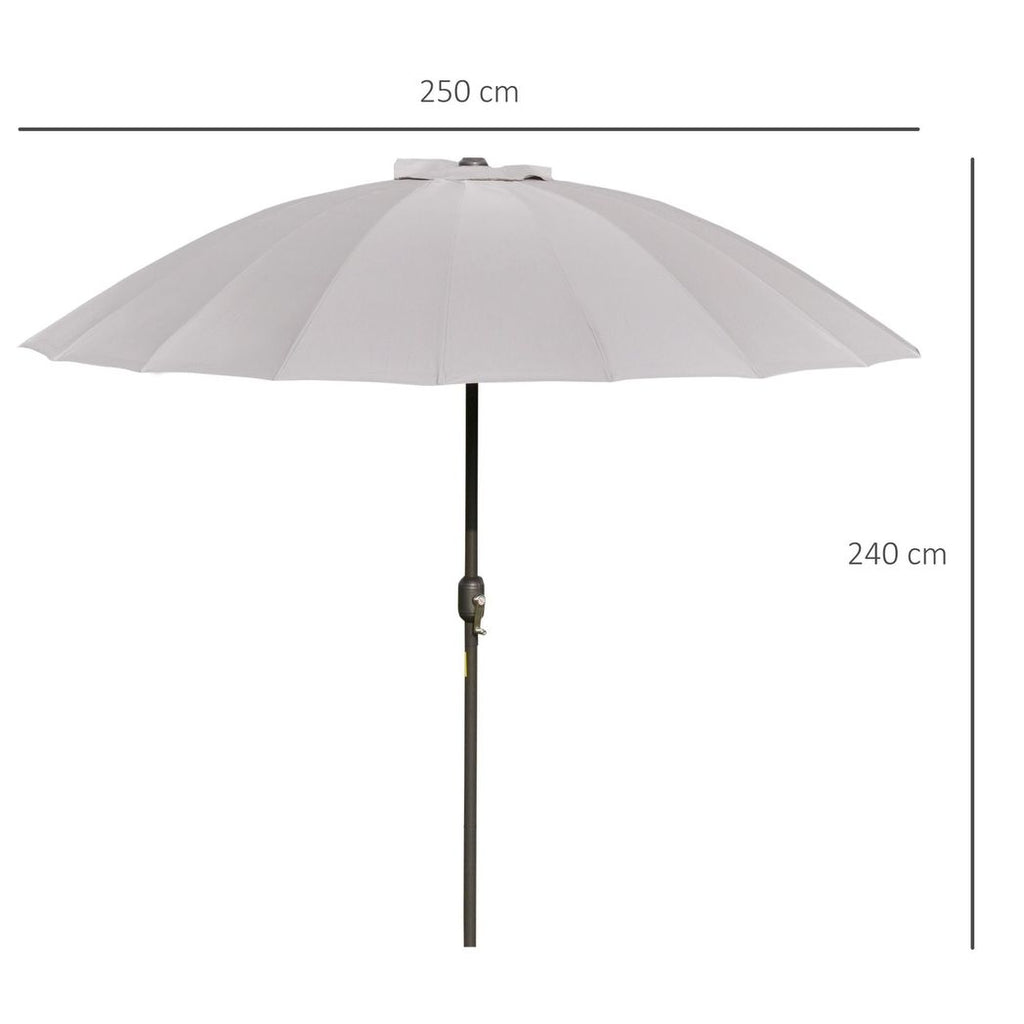 Outsunny 2.5m Round Curved Adjustable Parasol Sun Umbrella Metal Pole Grey - anydaydirect