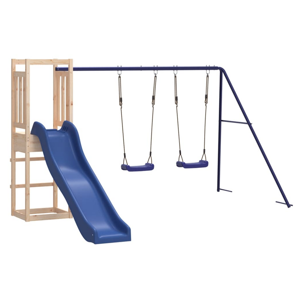 Playhouse with Slide Swings Solid Wood Pine - anydaydirect