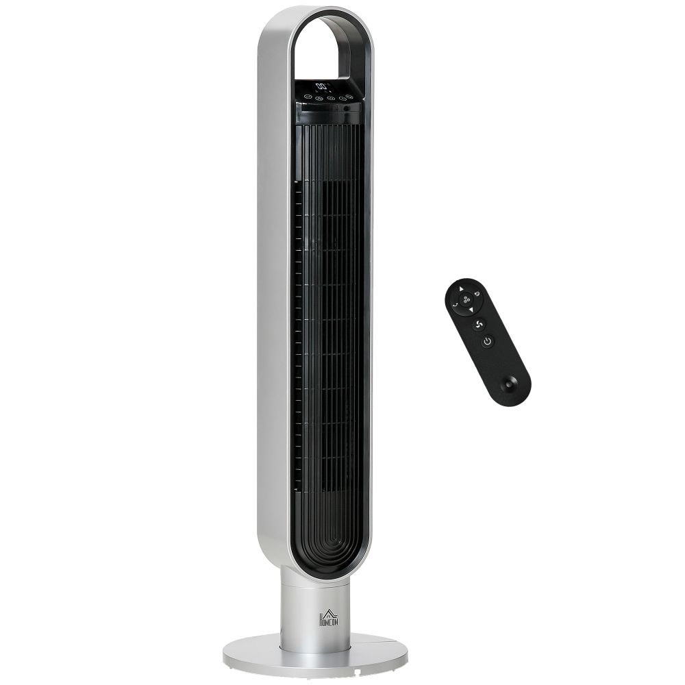 Tower Fan Cooling Oscillating, 3 Speed, 12h Timer, Silver Home w/ RC, - anydaydirect
