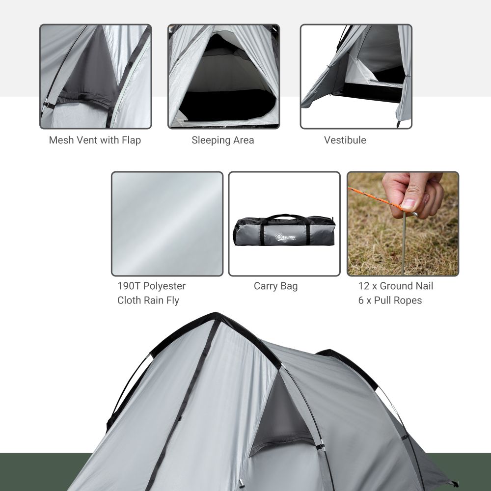 1-2 Man Camping Dome Tent Porch Mesh Window Double Layer Hiking Outsunny - anydaydirect