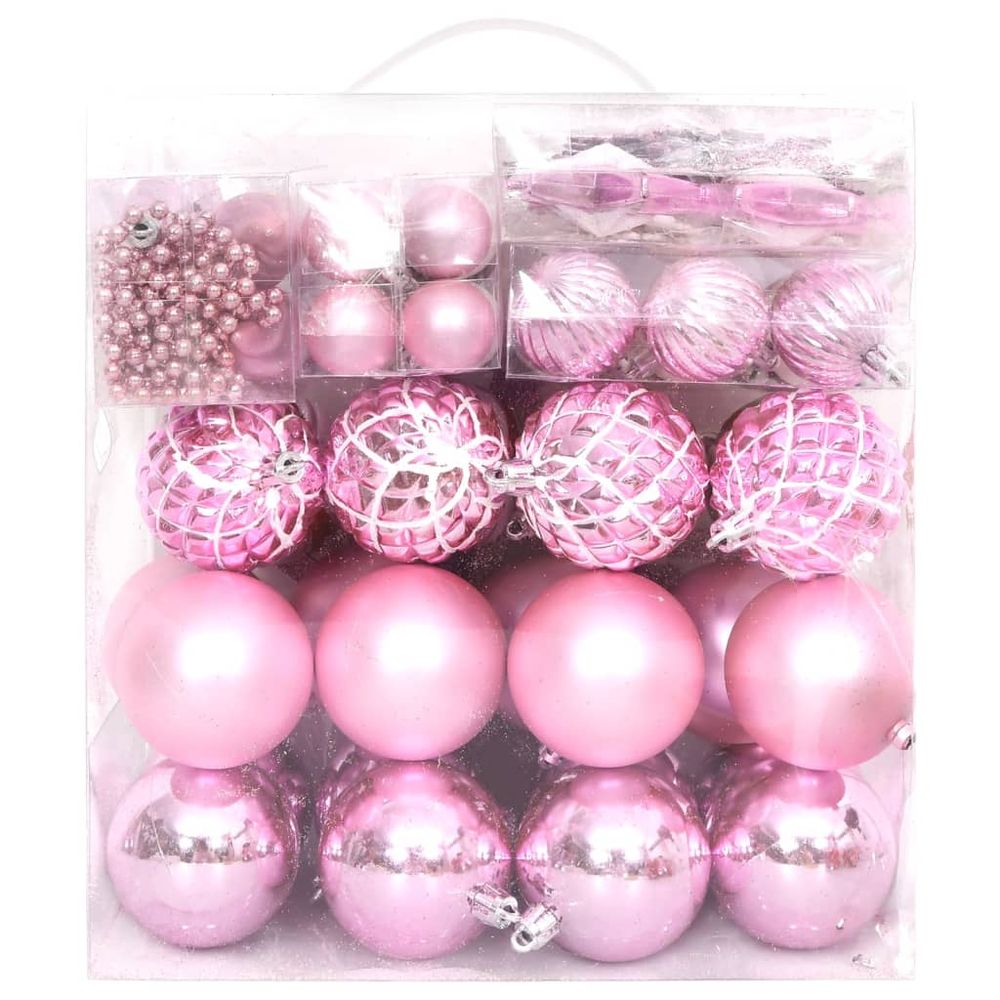 65 Piece Christmas Bauble Set Pink/Red/White - anydaydirect