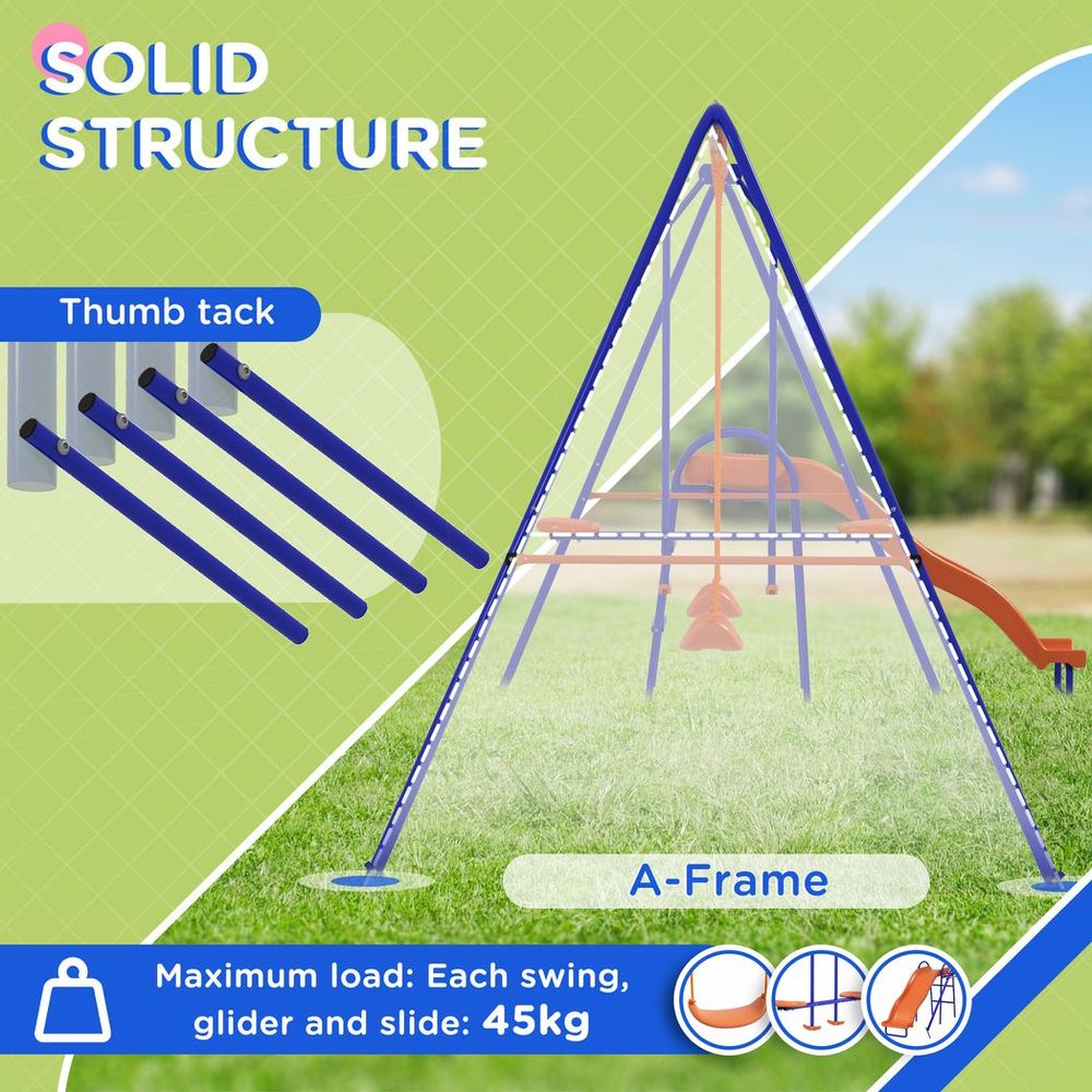 Outsunny 4 in 1 Metal Kids Swing Set with Double Swings, Glider, Slide, Ladder - anydaydirect