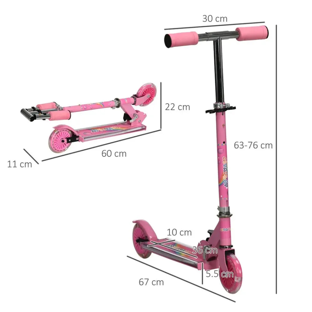 Scooter for Kids Ages 3-7 W/ Lights Music Adjustable Height Folding Frame - Pink - anydaydirect