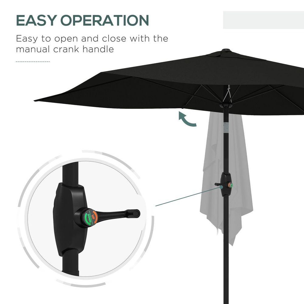 Outsunny 2 x 3(m) Garden Parasol Rectangular Market Umbrella w/ Crank Black - anydaydirect