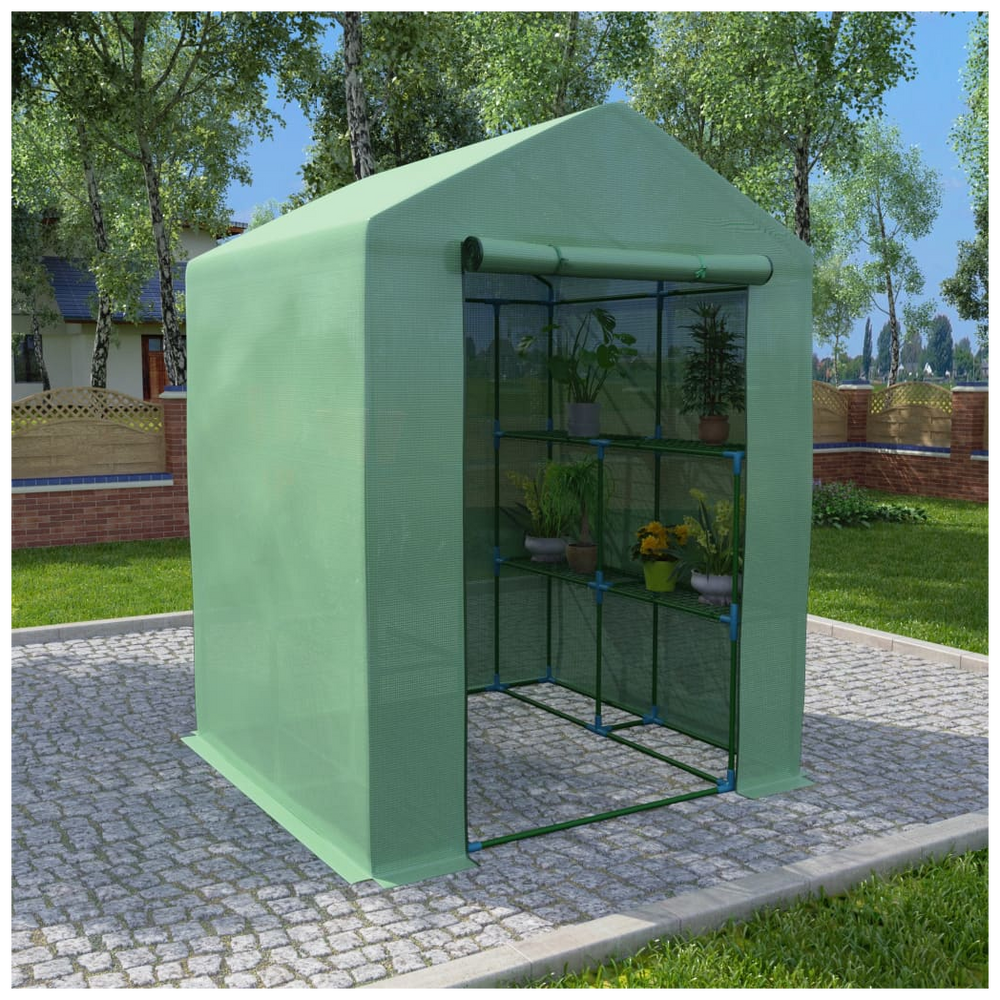 Greenhouse with Shelves Steel 143x143x195 cm - anydaydirect