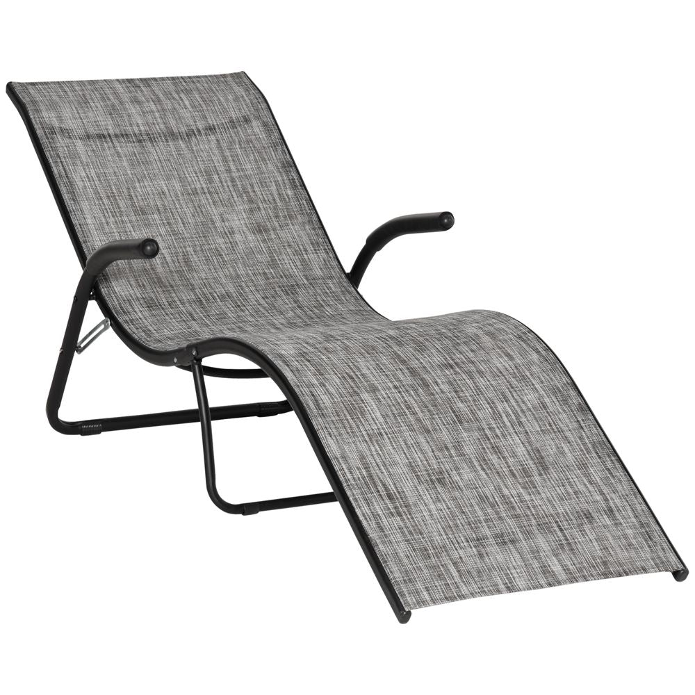 Folding Lounge Chair, Outdoor Chaise Lounge for Beach, Poolside, Grey - anydaydirect