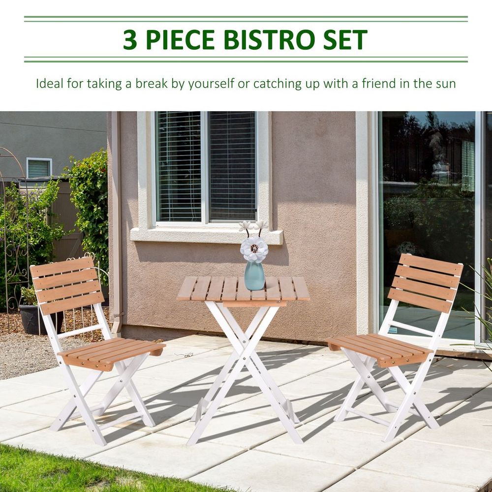 3Pcs Garden Bistro Set, Folding Outdoor Chairs and Table Set, Natural - anydaydirect