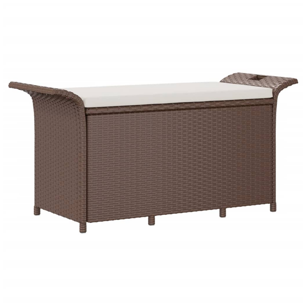 vidaXL Garden Bench with Cushion Brown 116x46x57 cm Poly Rattan - anydaydirect