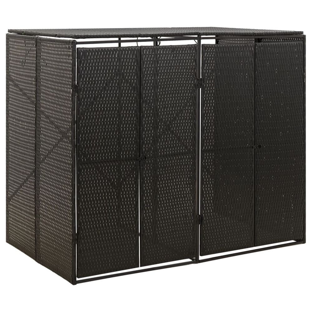 Double Wheelie Bin Shed Black 140x80x117 cm Poly Rattan - anydaydirect