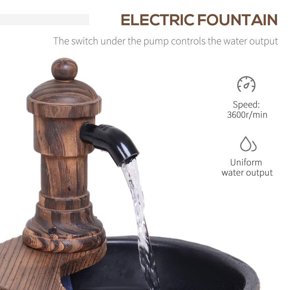 Outsunny Barrel Water Pump Fountain Rustic Wood Electric Water Feature Garden - anydaydirect