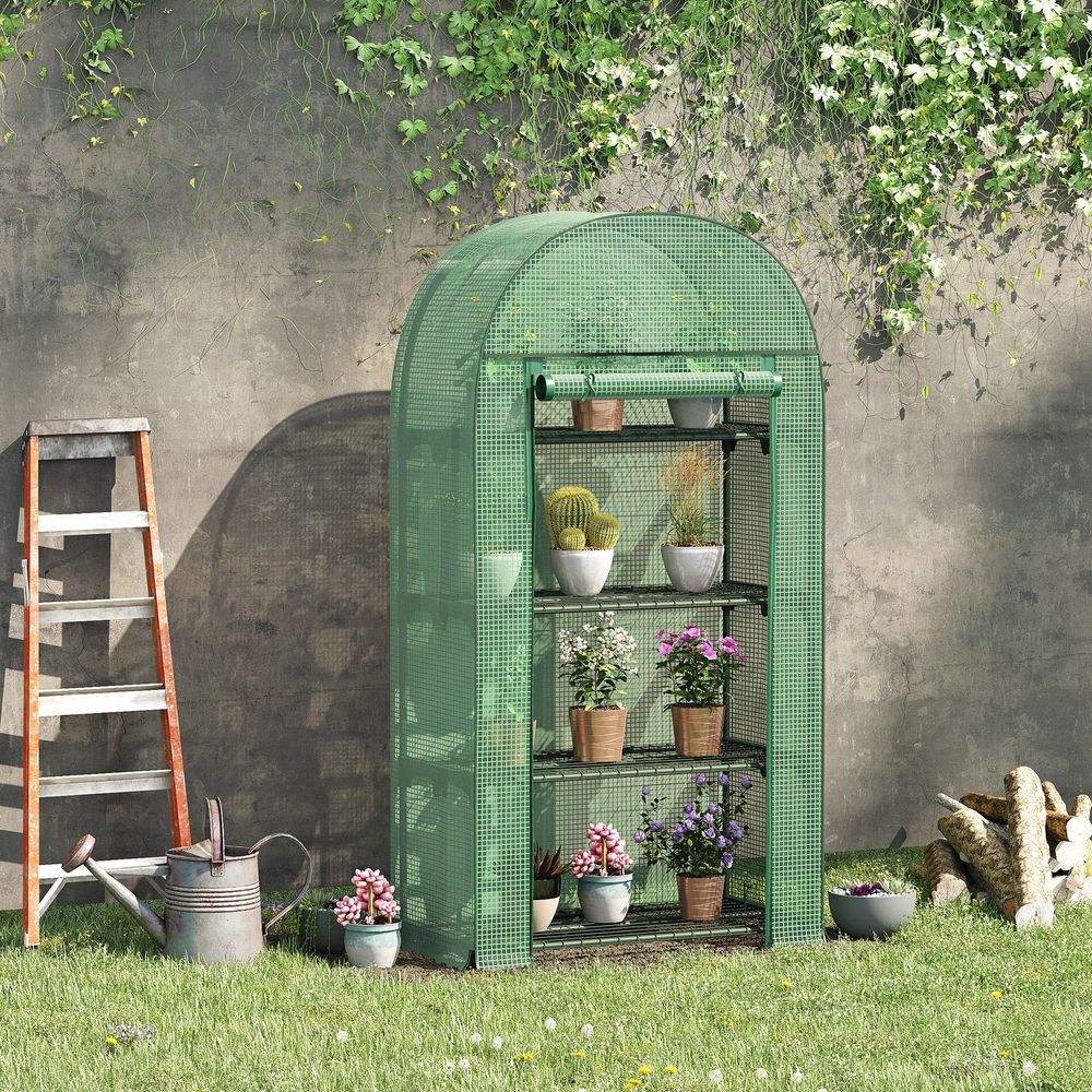 80x49x160cm Mini Greenhouse with Storage Shelf, Roll-Up ZipDoorPE Cover, Green - anydaydirect