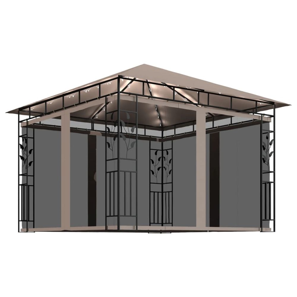 Gazebo with Mosquito Net & LED String Lights Anthracite, Cream & Taupe - anydaydirect