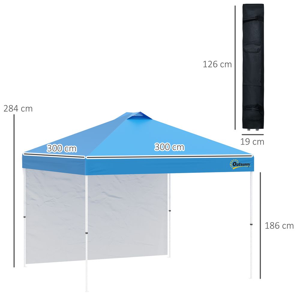3x3M Pop Up Gazebo Tent with 1 Sidewall, Roller Bag, Blue - anydaydirect