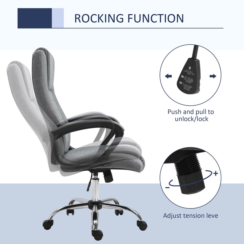 Linen Office Chair 360� Swivel High Back Wide Adjustable Seat Grey Vinsetto - anydaydirect