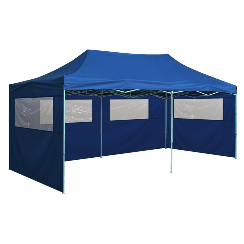 Professional Folding Party Tent with 4 Sidewalls 3x6 m Steel Blue - anydaydirect