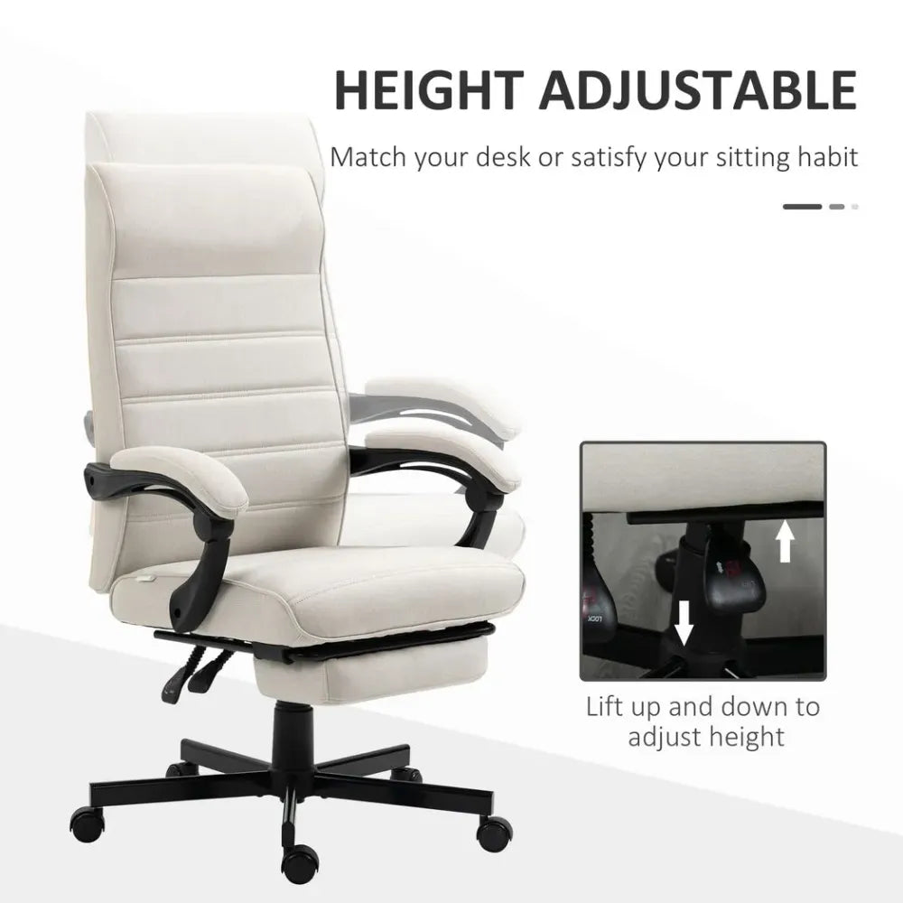 Home Office Chair High-Back Reclining Chair for Bedroom Study Living Room White - anydaydirect