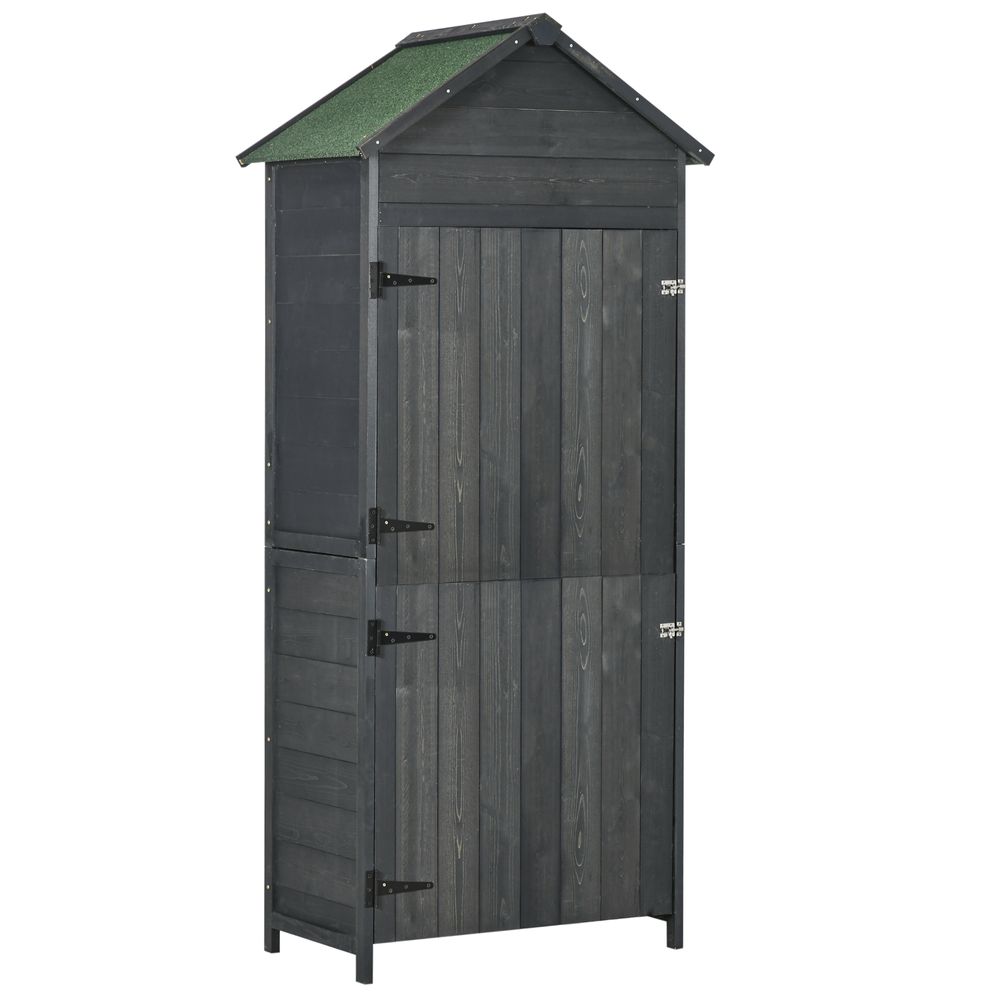 Outsunny Wooden Garden Shed Outdoor Shelves Utility Tool Storage Cabinet Grey - anydaydirect