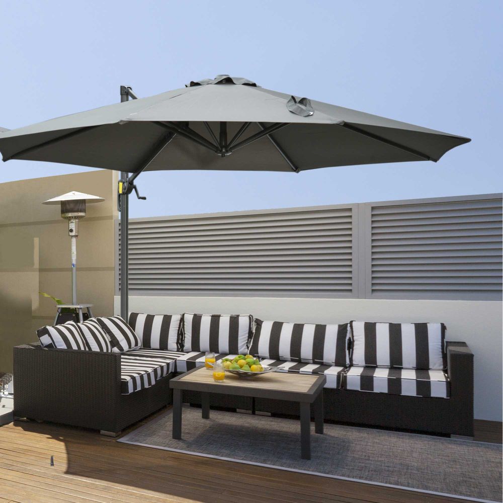 3m Patio Offset Parasol Roma Umbrella Cantilever Dark Grey - anydaydirect